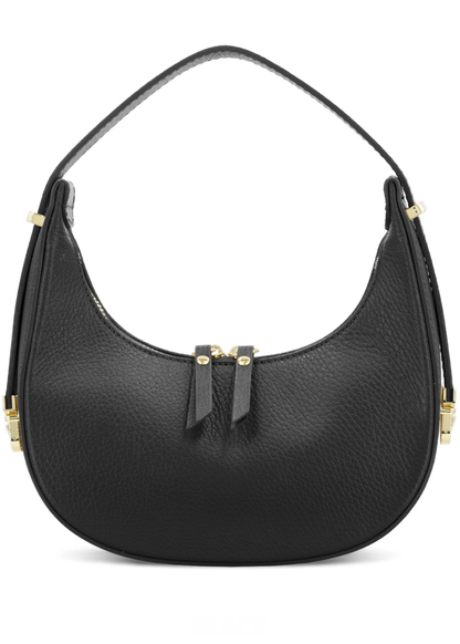 Black Leather Small Round Shoulder Bag