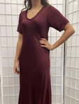 Burgundy Short Sleeve Satin Slip Dress