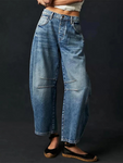 Denim Mid Rise Wide Leg Barrel Jeans