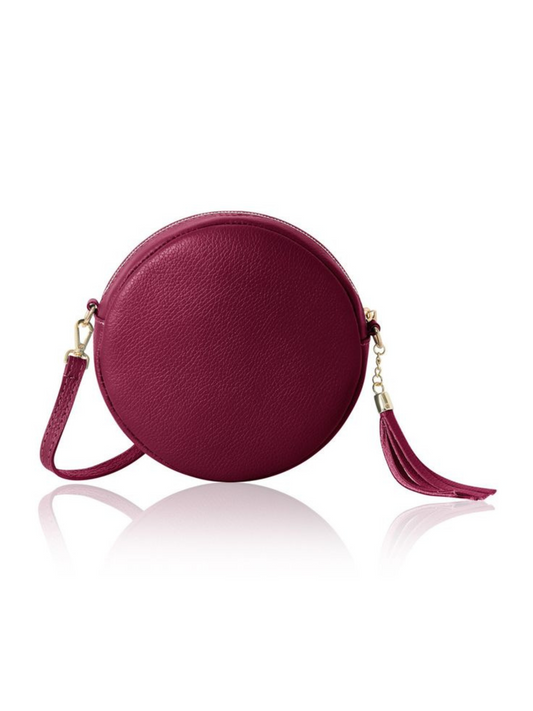 Burgundy Leather Circle Crossbody Bag