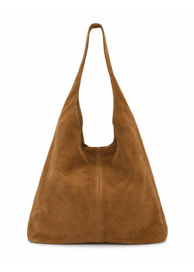 Black Suede Leather Slouchy Hobo Bag