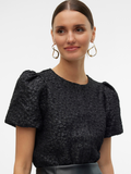 Merle Black Puff Embossed Flower Blouse