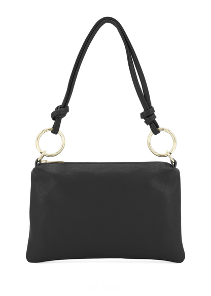 Black Leather Gold Ring Shoulder Bag