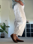 White Cotton Barrel Leg Jeans