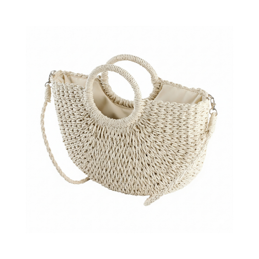 Beige Large Basket Top Handle Crossbody Bag
