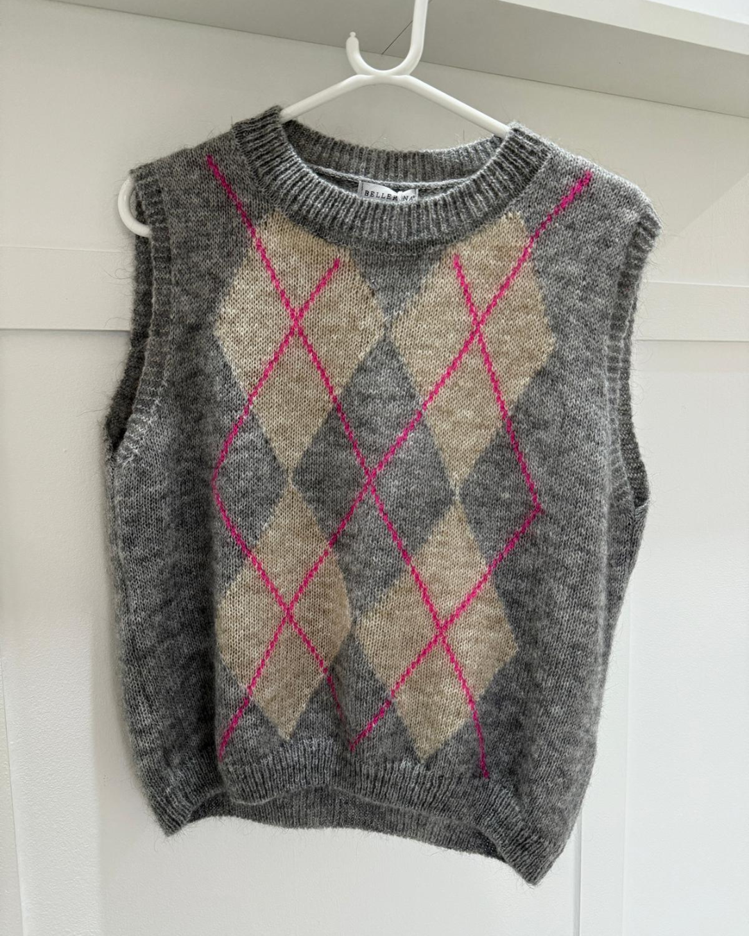Grey/Pink Argyle Round Neck Tank Top