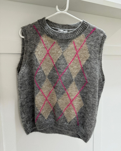 Grey/Pink Argyle Round Neck Tank Top