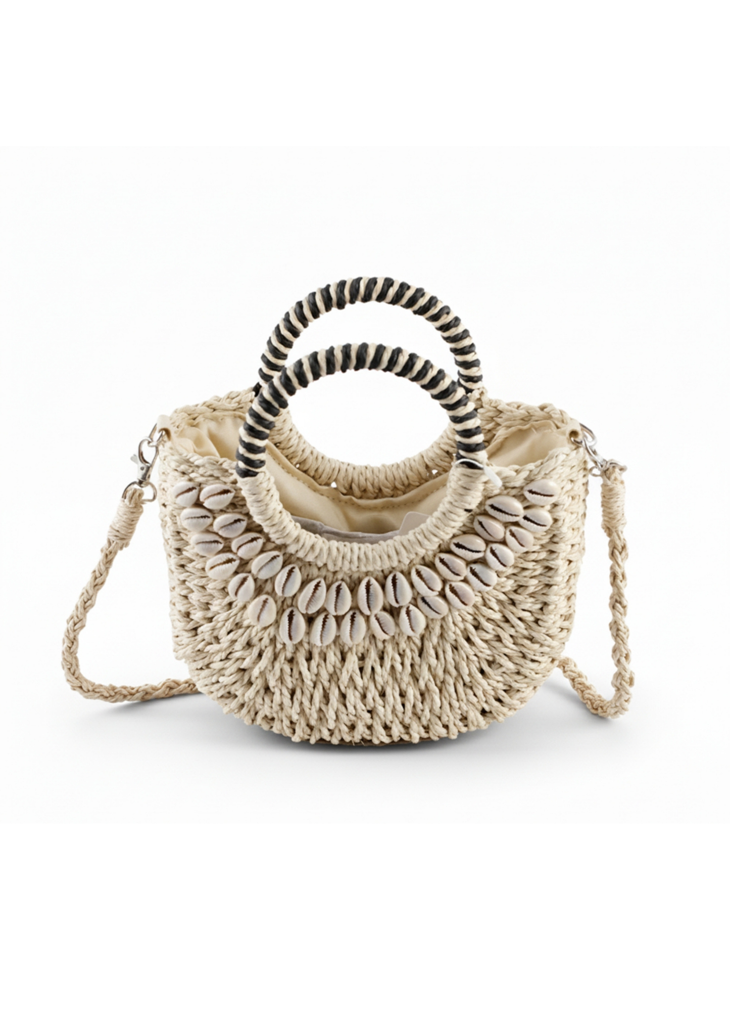Camel 🐚 Shell Decor Small Straw Basket Bag