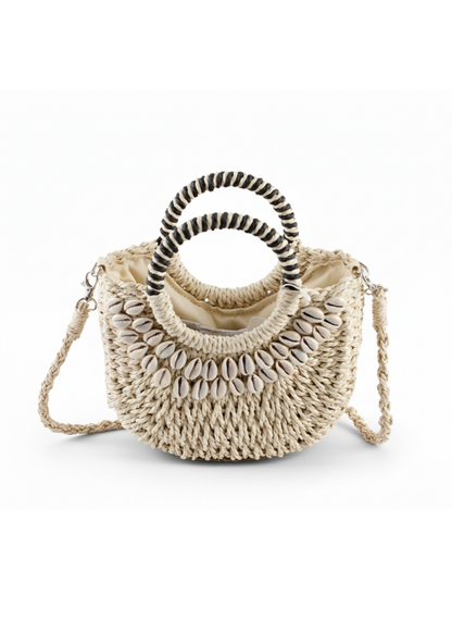Camel 🐚 Shell Decor Small Straw Basket Bag