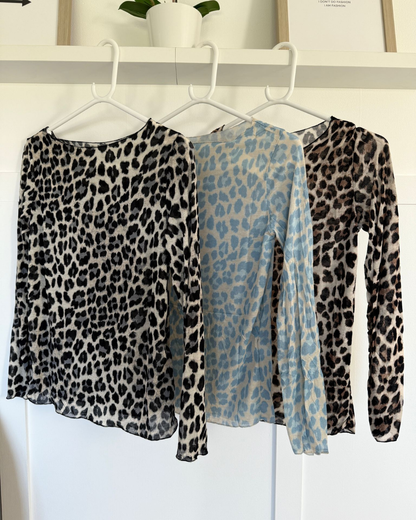 Blue Leopard Cashmere Blend Layering Top