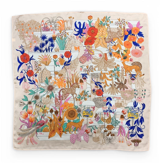Beige Jungle Square Silk Touch Scarf 70cm