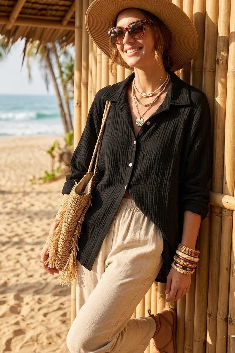 Black Oversized Cheesecloth Shirt