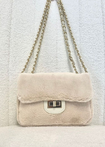 Cream Faux Fur/Leather Handbag