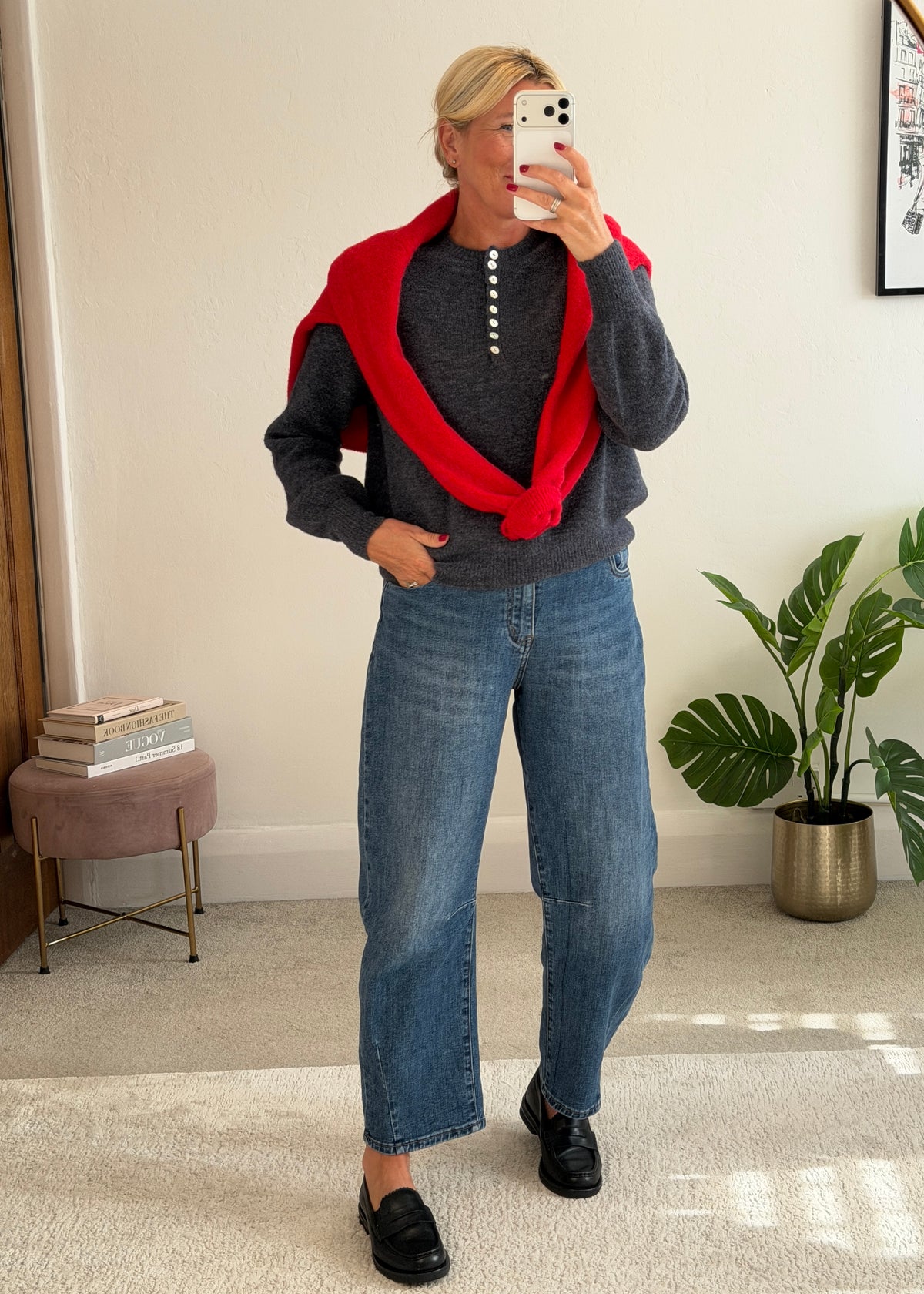 Grey Alpaca Mix Button Jumper