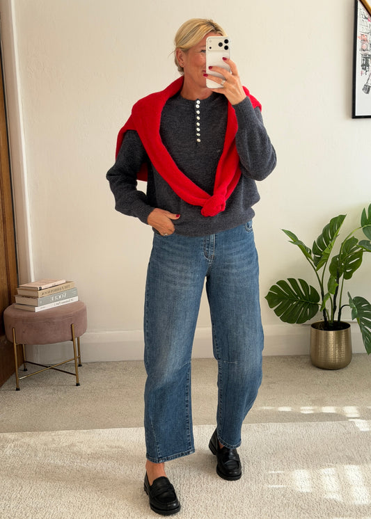 Grey Alpaca Mix Button Jumper