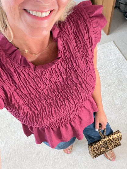 Chocolate Smocked Peplum Top