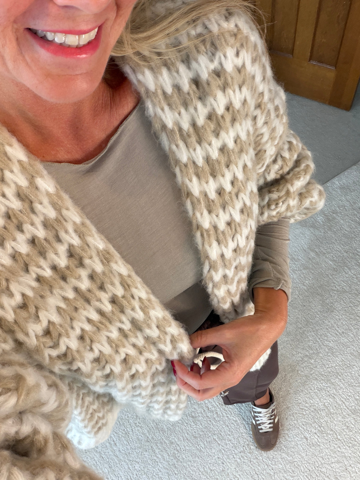 Beige/Cream Cosy Stripe Cardigan