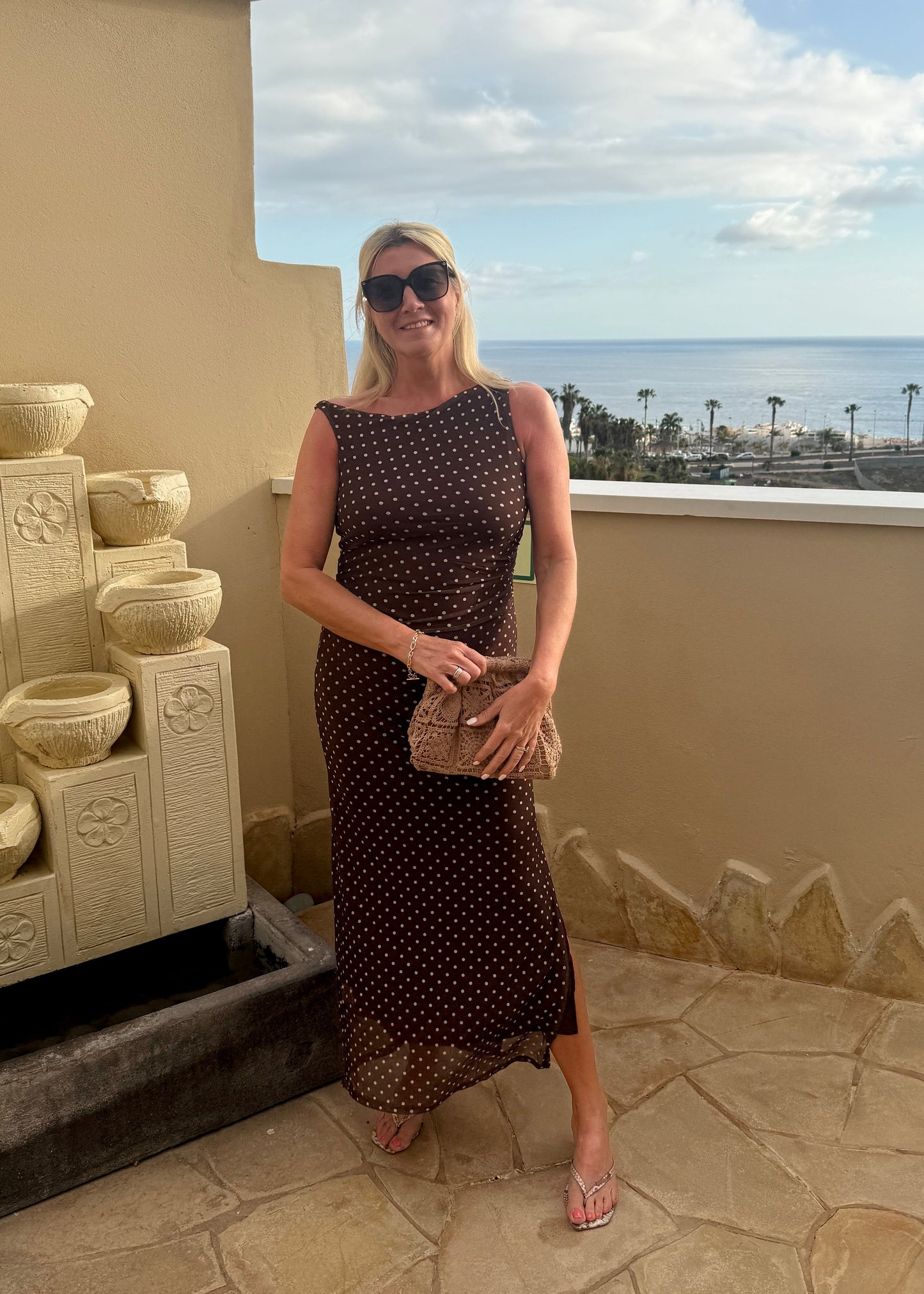 Brown Polka Dot One Shoulder Dress