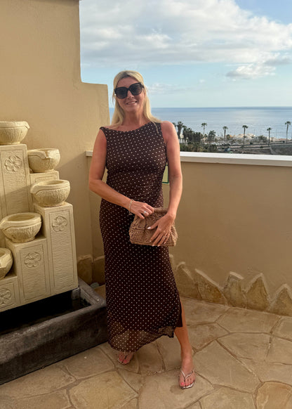Brown Polka Dot One Shoulder Dress