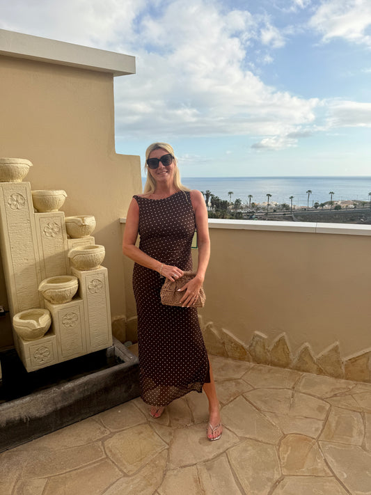 Brown Polka Dot One Shoulder Dress
