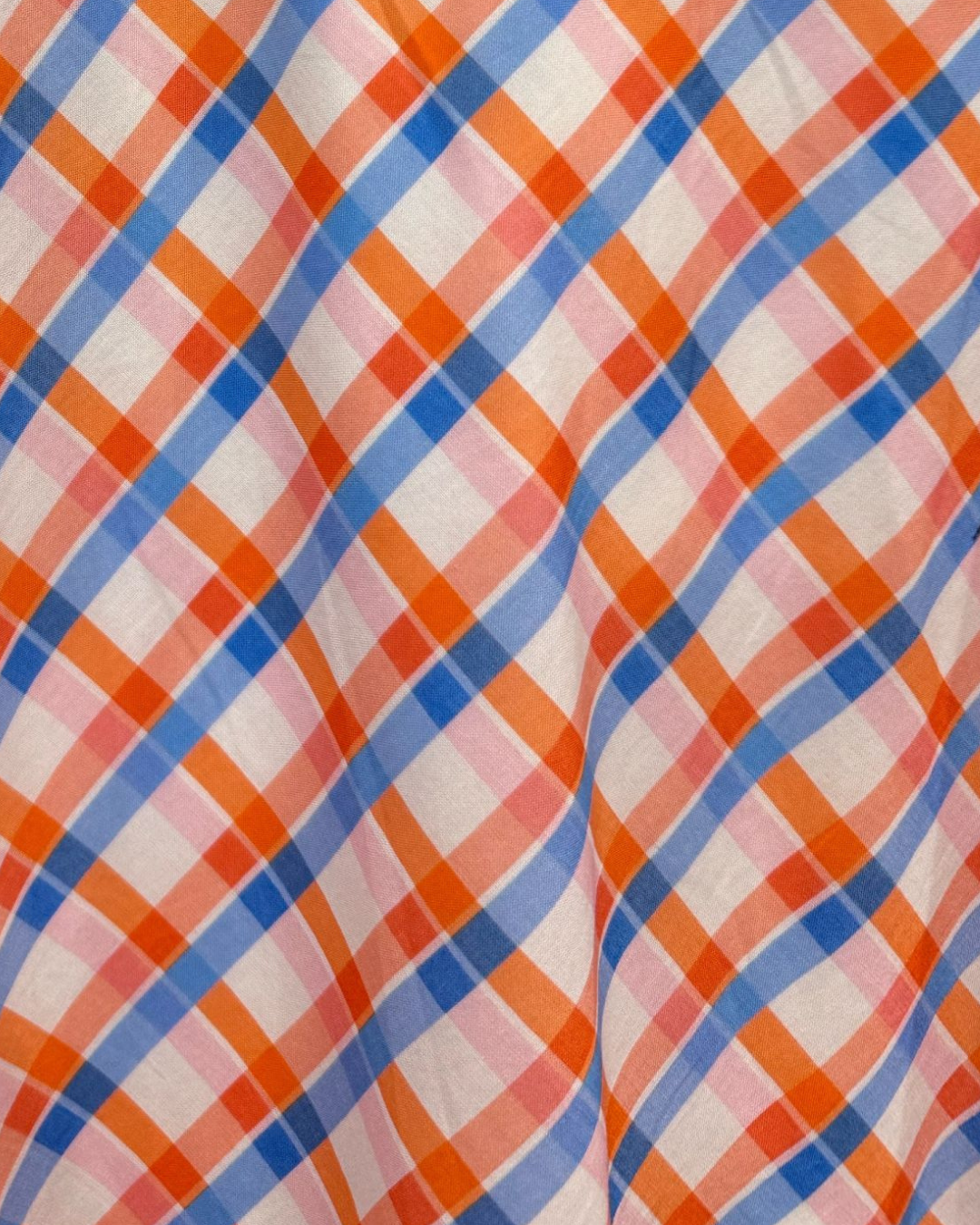 Orange/Blue Retro Check Flared Midi Skirt