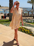 Yellow Leopard Frill Sleeve Cheesecloth Dress