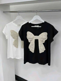 Cream Crochet Bow T Shirt