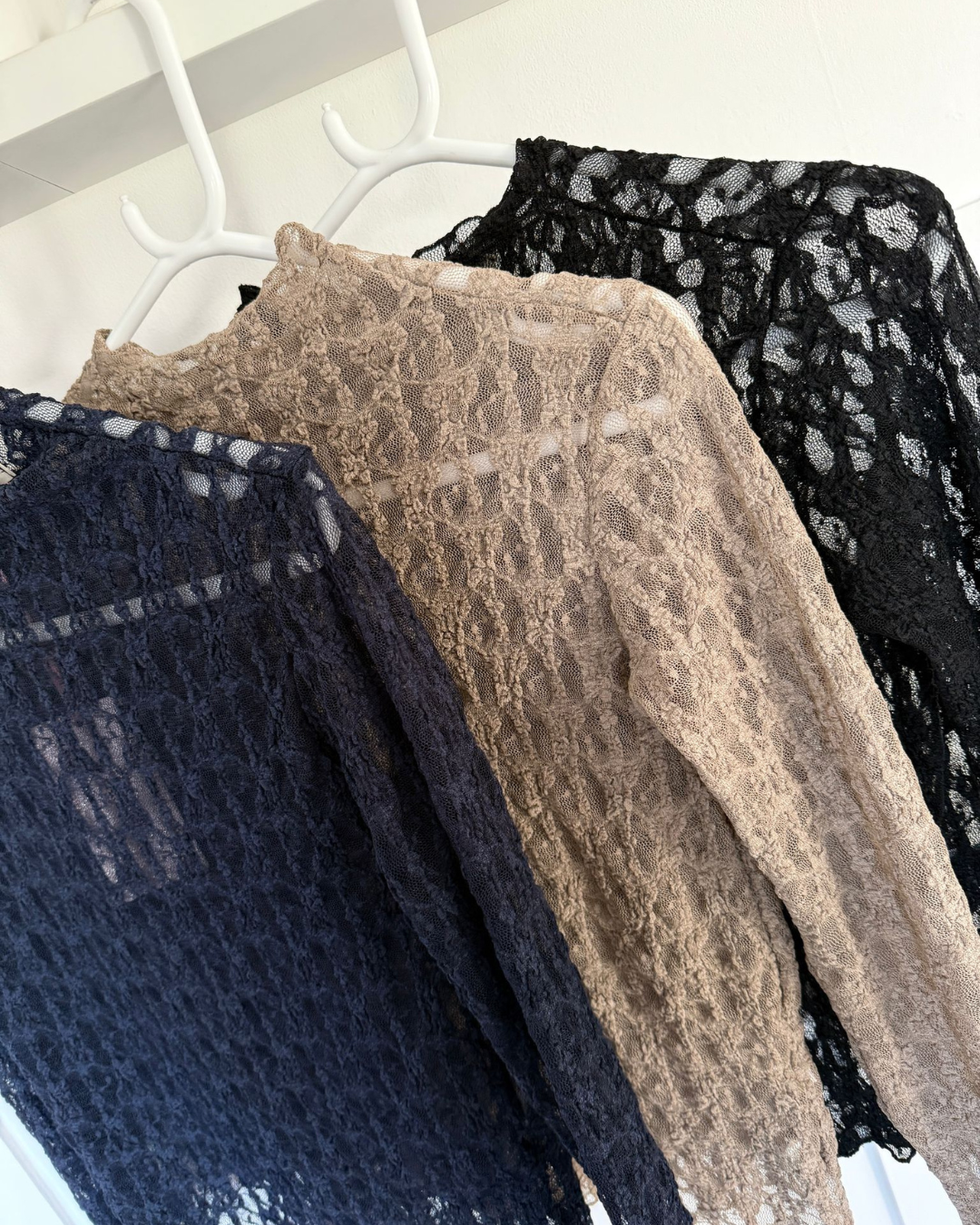 Navy Stretch Lace Layering Top