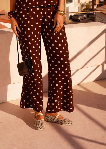 Brown/White Polka Dot Wide Leg Trousers (Co-ord Avail)