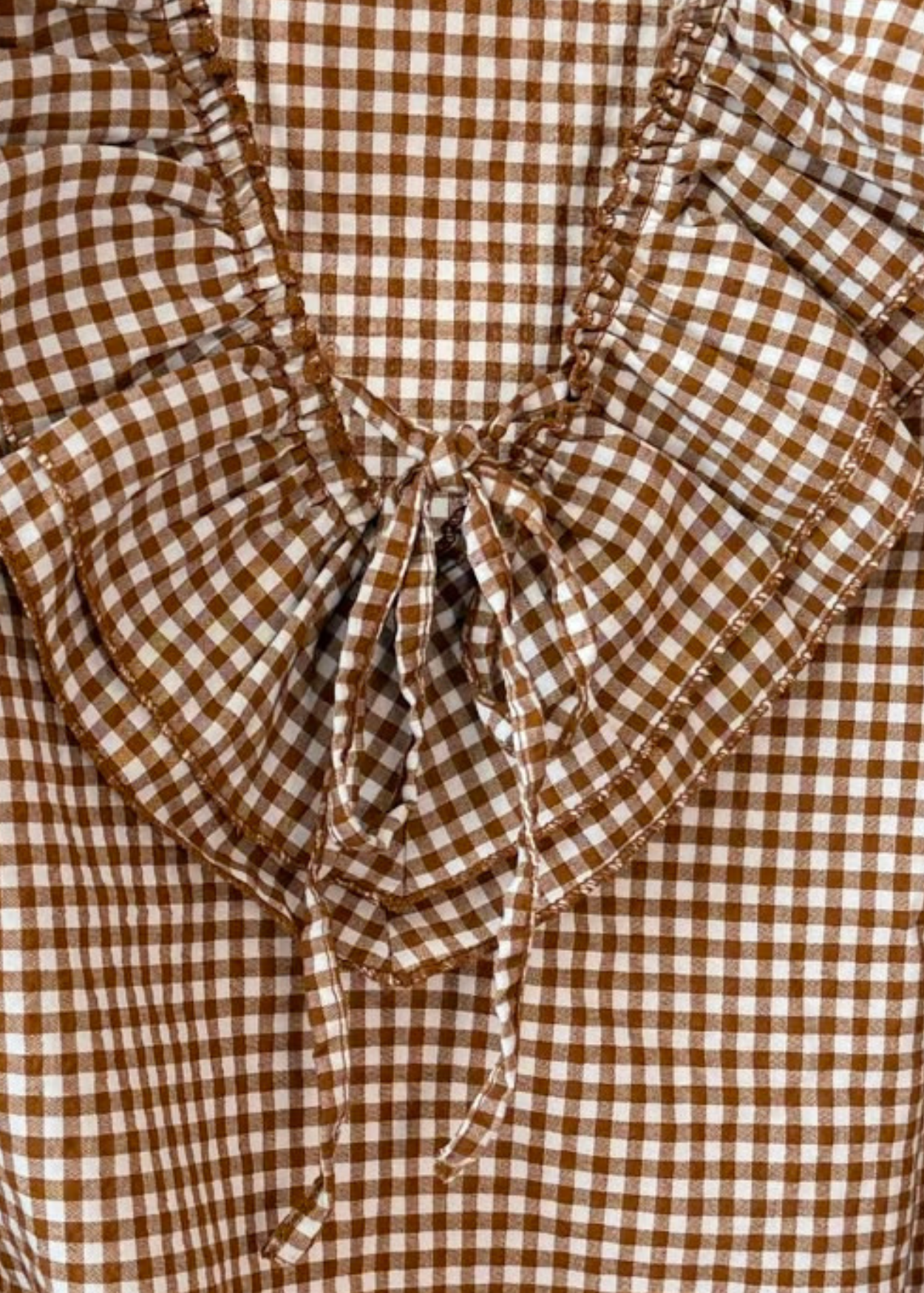 Coffee Gingham Ruffle Blouse