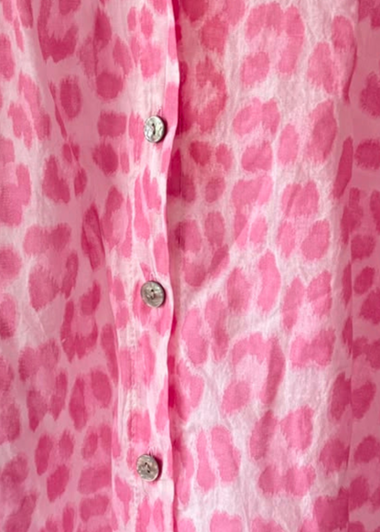 Pink Leopard Frill Sleeve Blouse