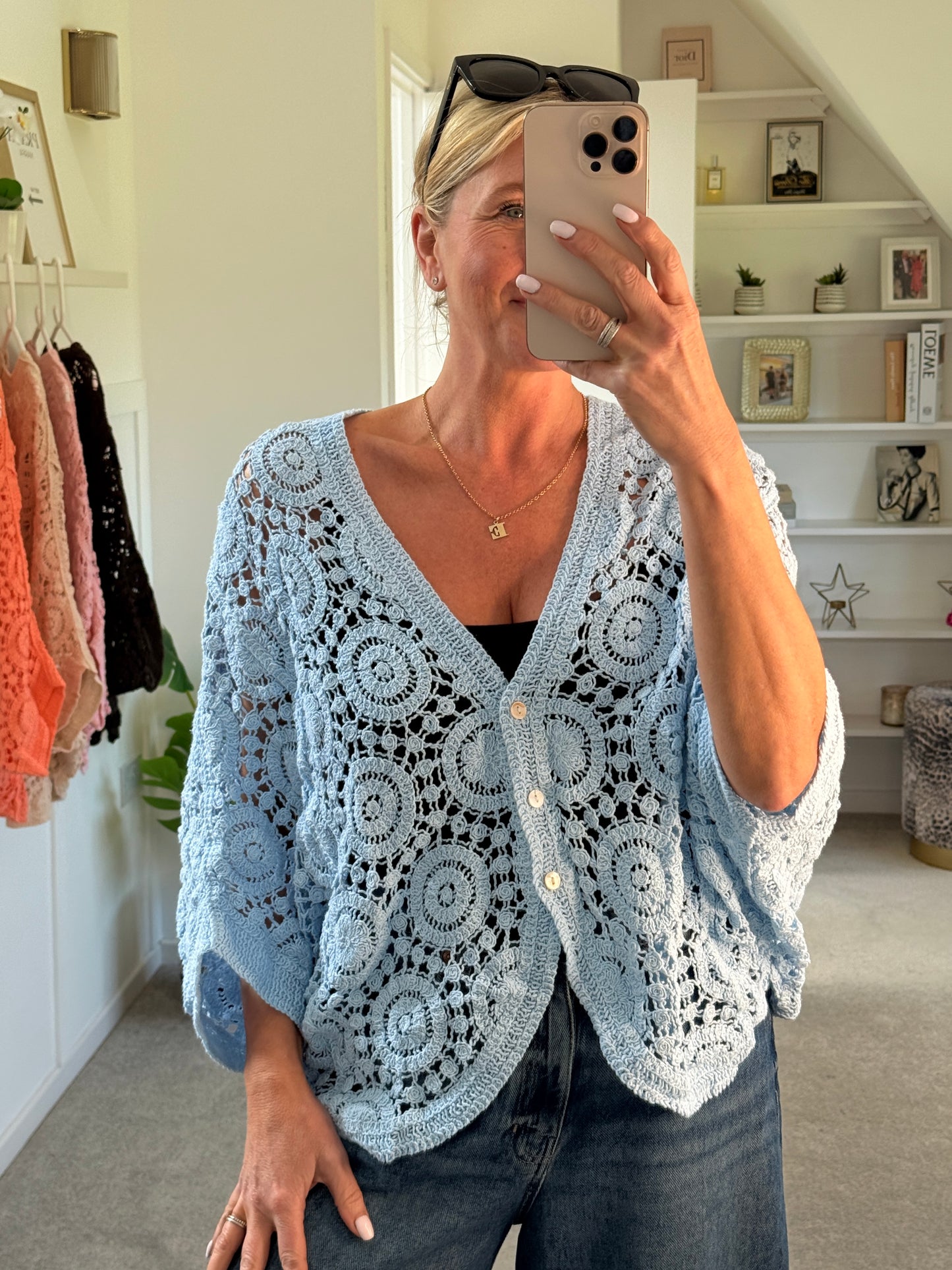 Baby Blue Circle Design Crochet Cardigan