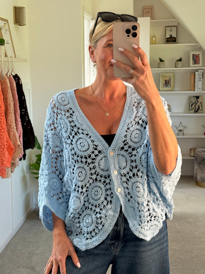 Baby Blue Circle Design Crochet Cardigan