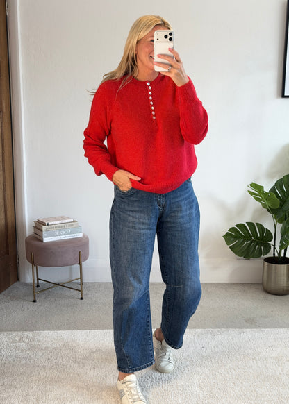 Red Alpaca Mix Button Jumper