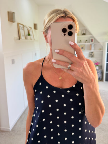 Navy/White Polka Dot Strappy Maxi Dress