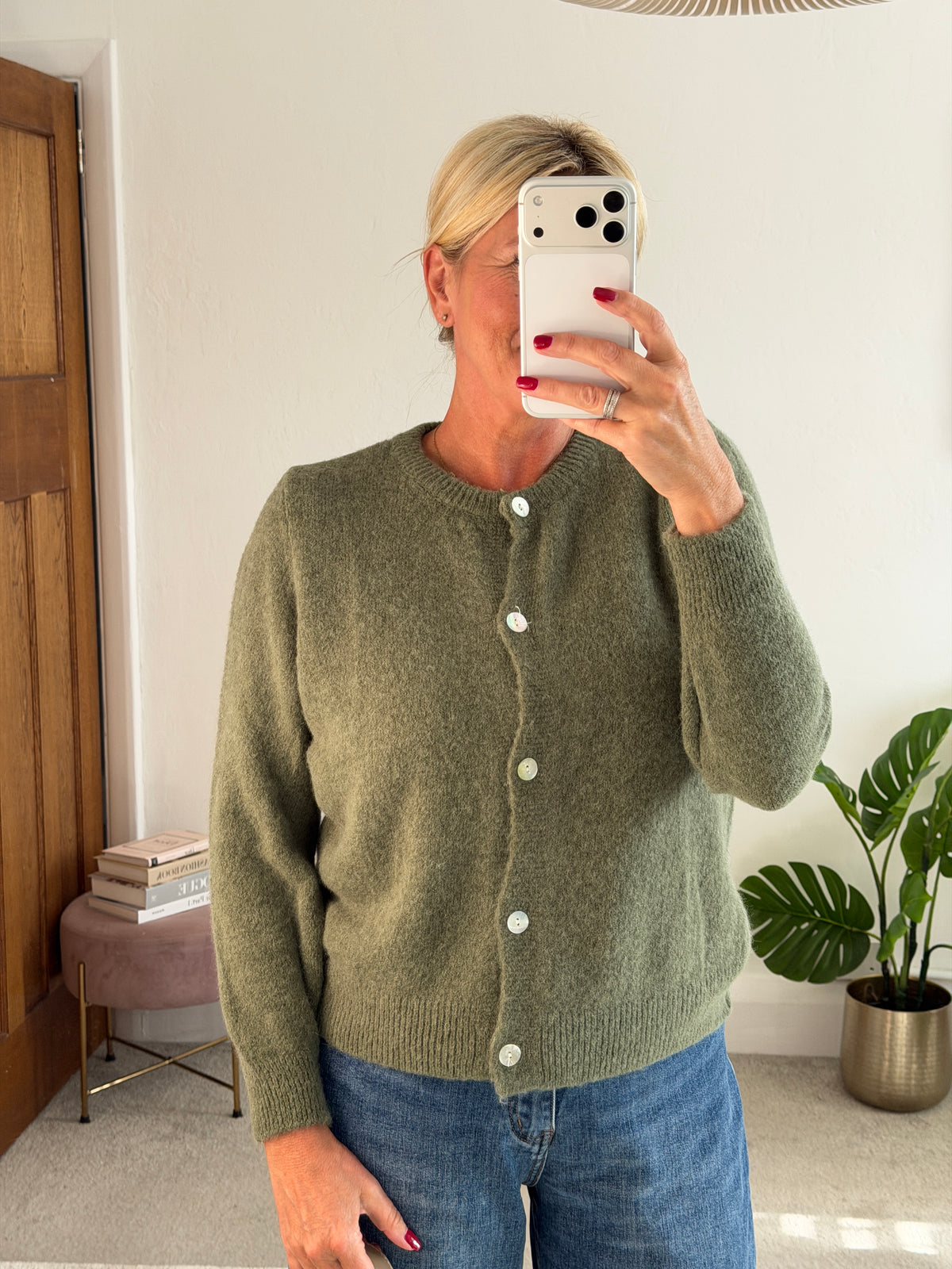 Khaki Alpaca Mix Button Cardigan