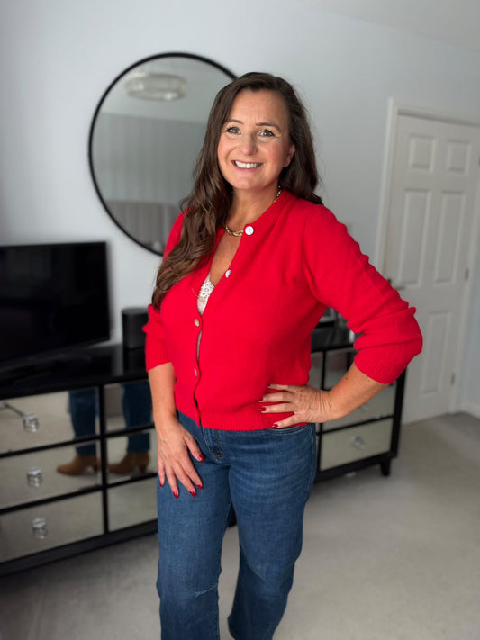 Red Alpaca Mix Button Cardigan