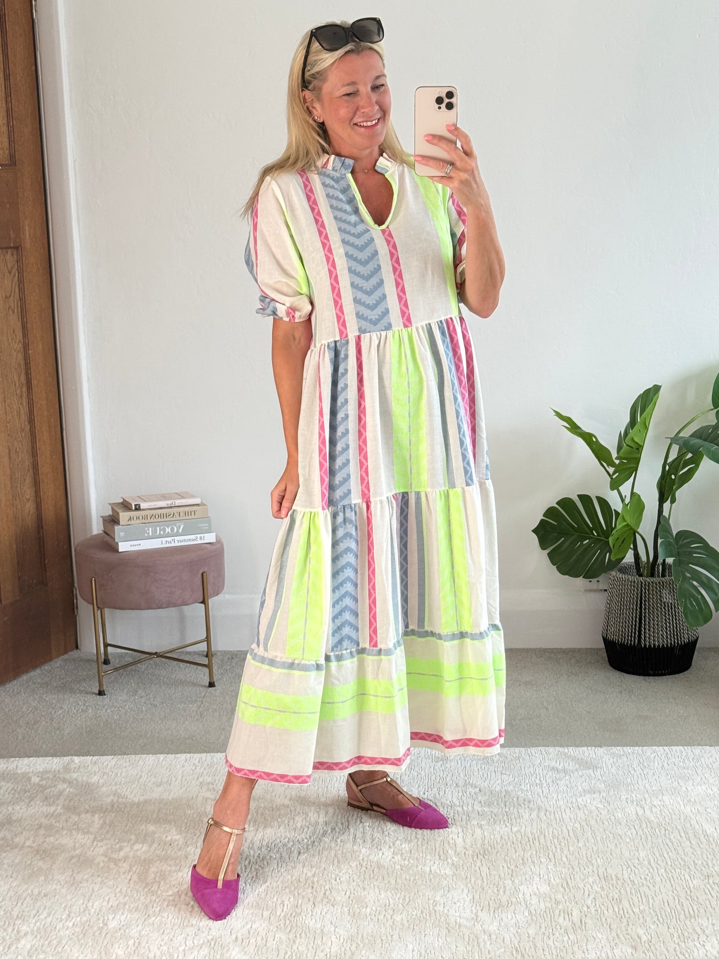Neon/Blue Aztec Maxi Dress