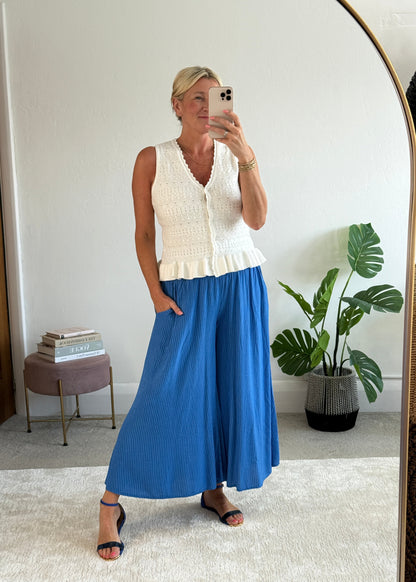 Cobalt Stripe Palazzo Culottes