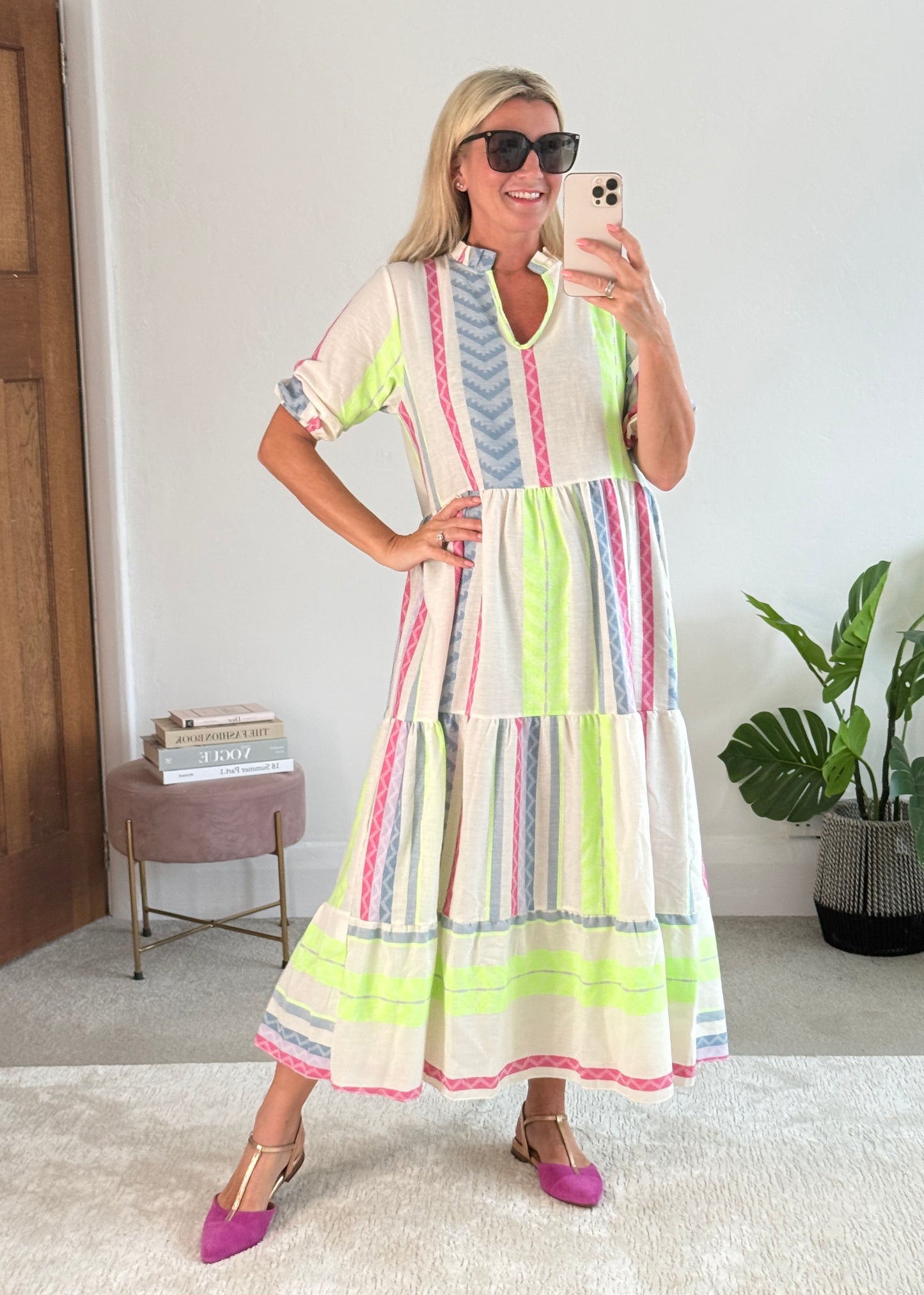 Neon/Blue Aztec Maxi Dress