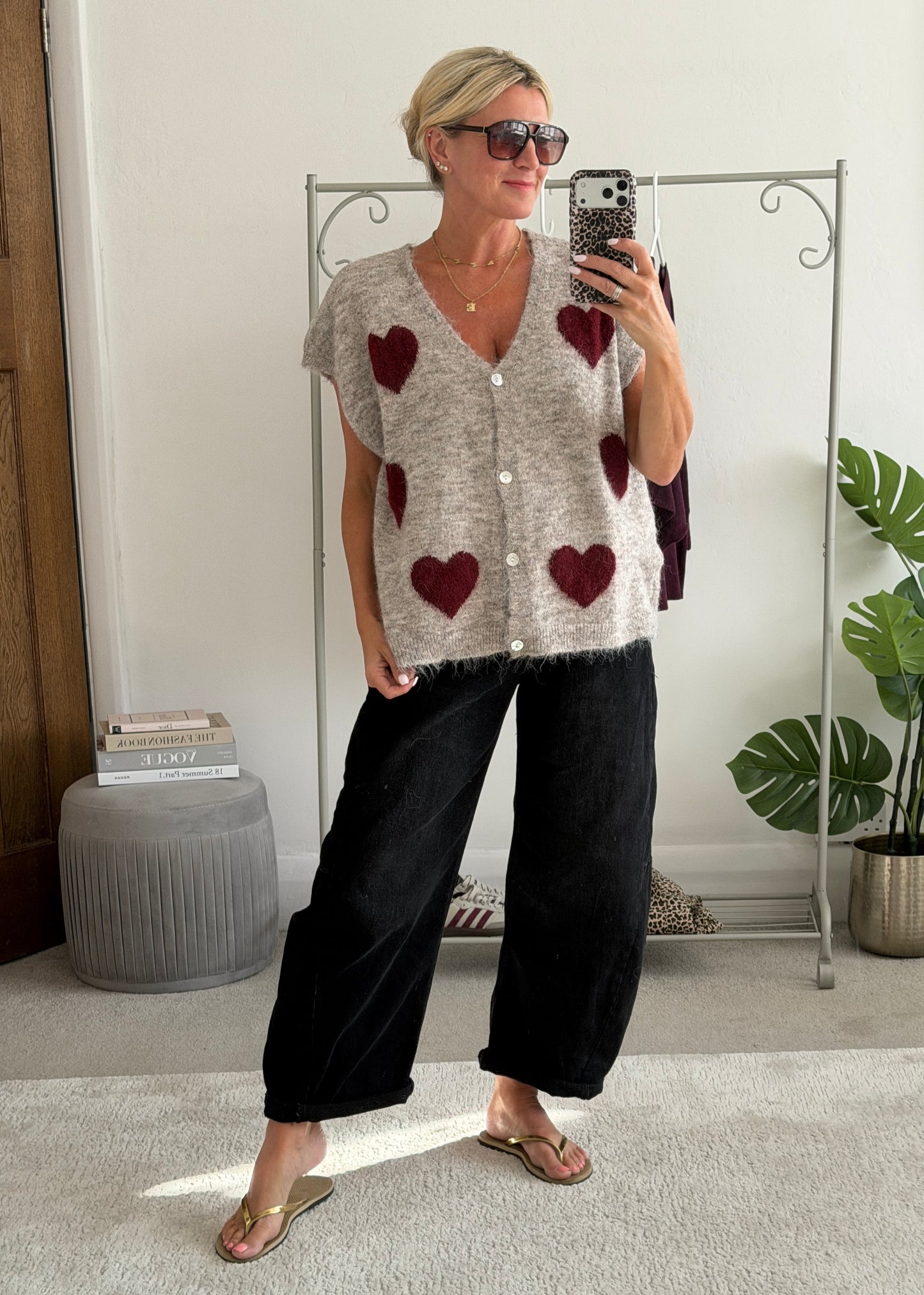 Mocha/Bordeaux Oversized Heart Cardigan