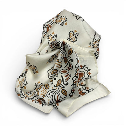 Tan Paisley Bandana Square Silk Touch Scarf 70cm