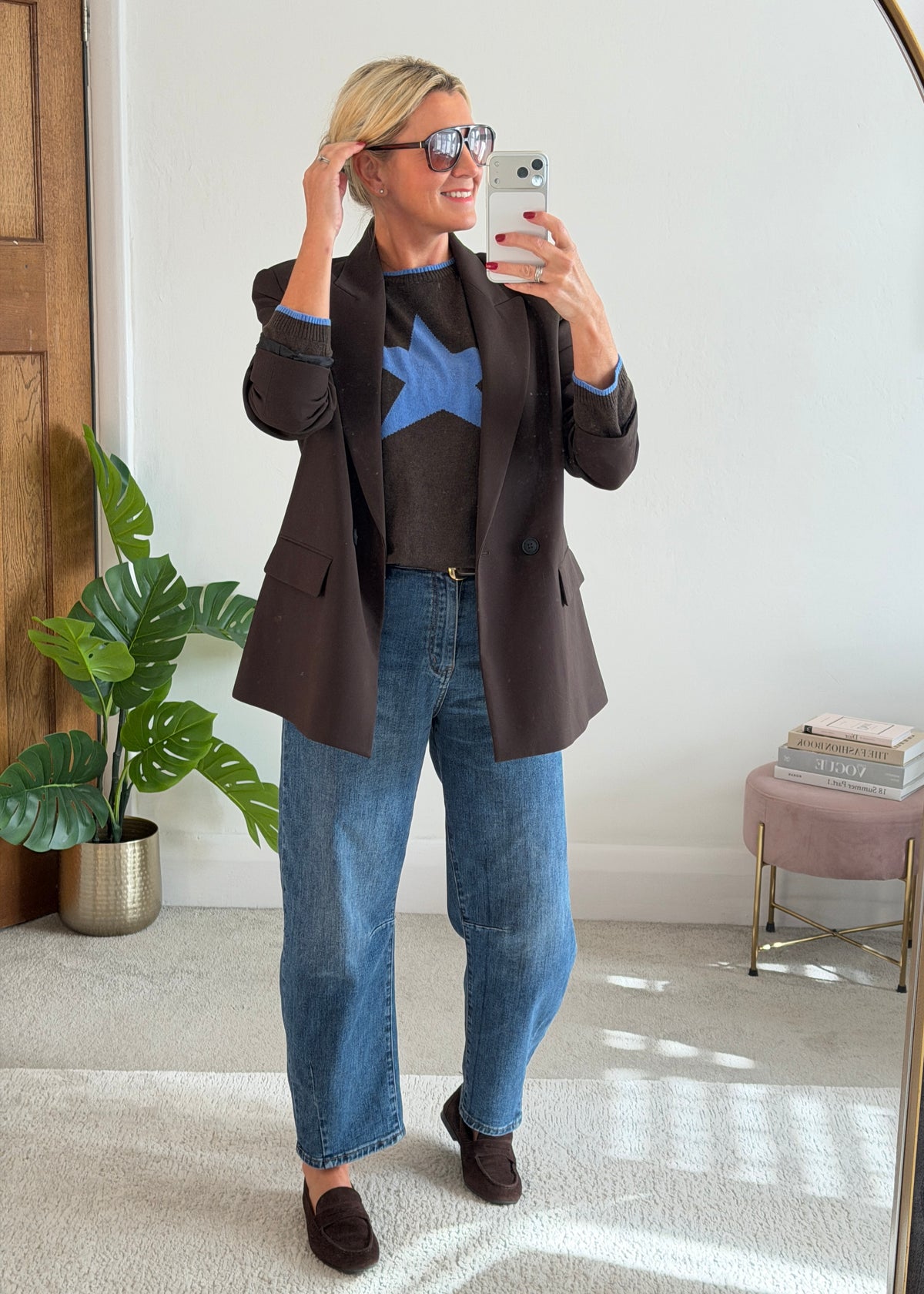 Chocolate/Cornflower Cashmere Mix Star Jumper