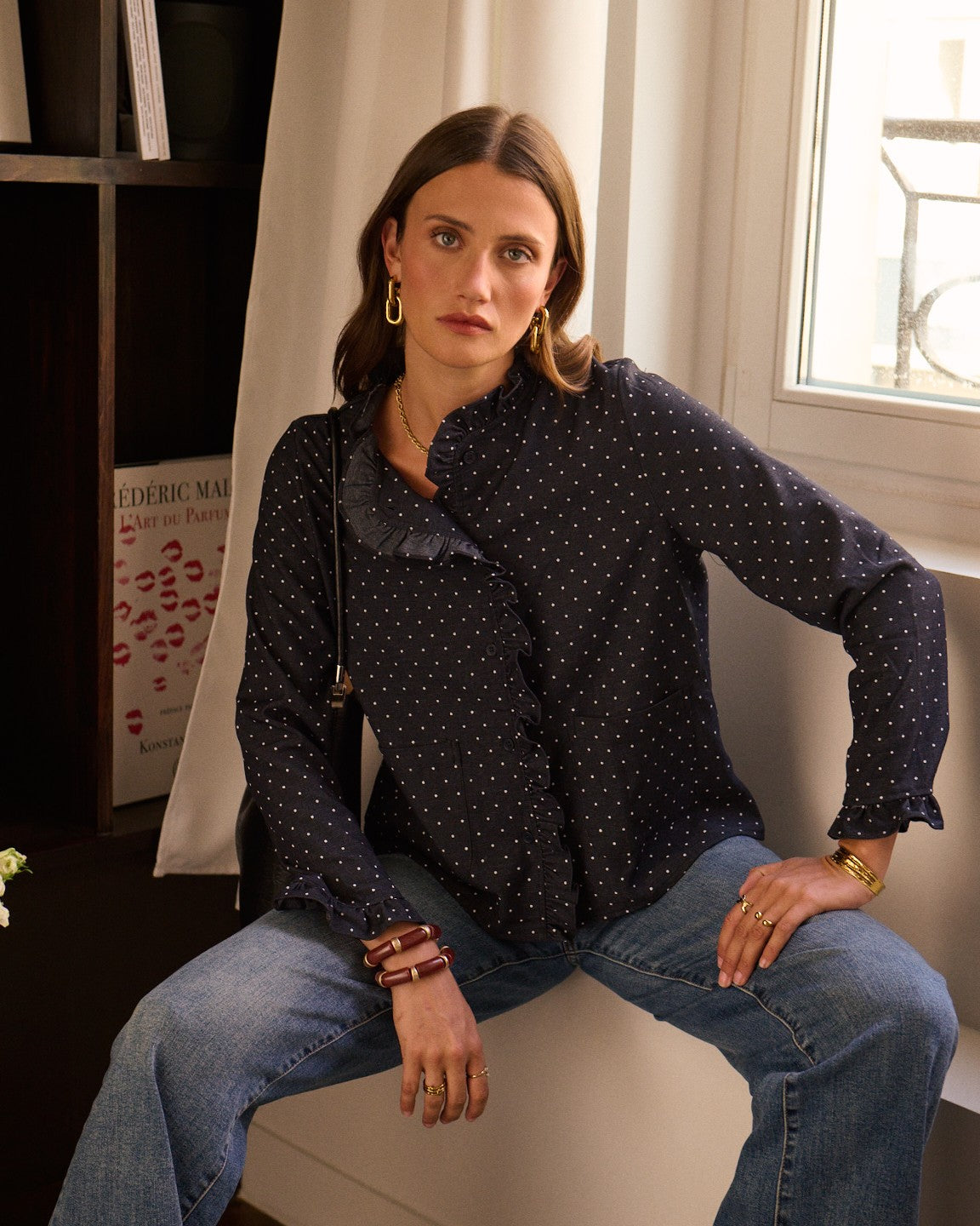 Navy Polka Dot Frill Shacket