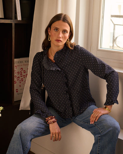 Navy Polka Dot Frill Shacket