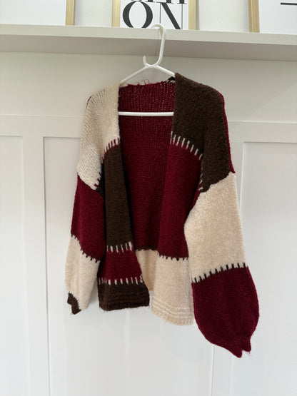 Brown/Mocha Patchwork Contrast Stitch Cosy Cardigan