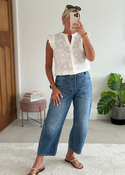White Floral Broderie Anglaise Blouse