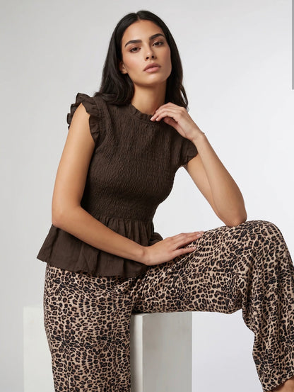 Black Smocked Peplum Top