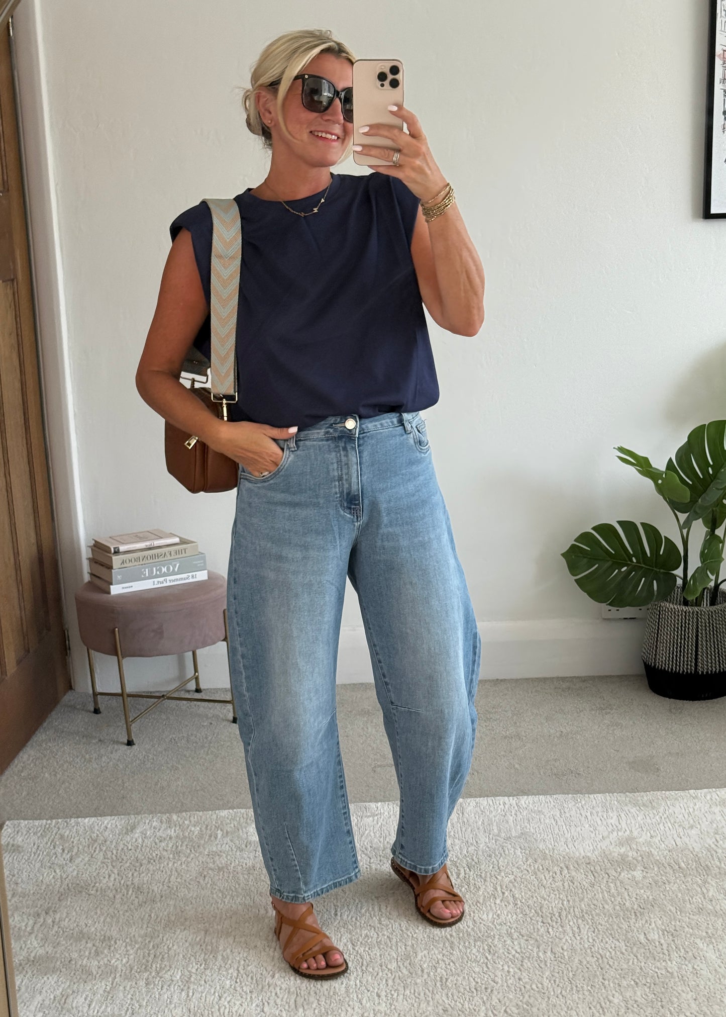 Navy Structured Shoulder T-Shirt