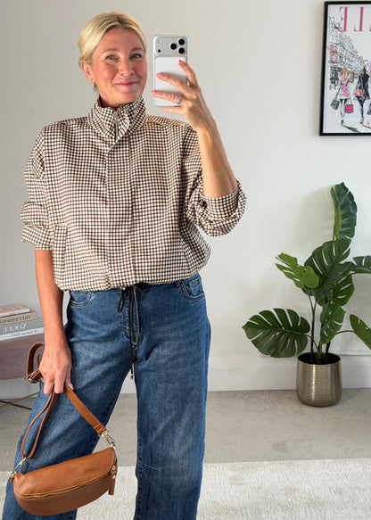 Chocolate Check Funnel Neck Jacket